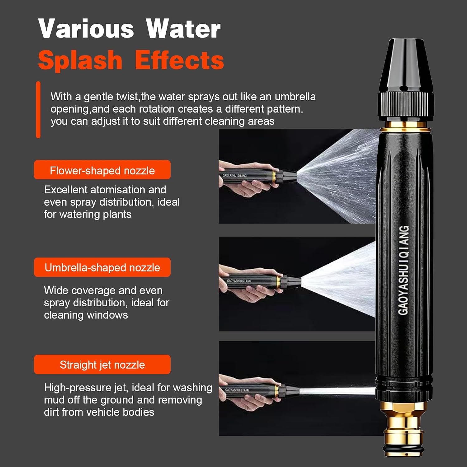 Home High-Pressure Car Wash Water Gun with Booster Nozzle, 2026 Upgrade Heavy Duty High Pressure Hose Nozzle, Adjustable Spray Patterns, for Watering Plants and Vegetables, and Car Washing (2PCS)