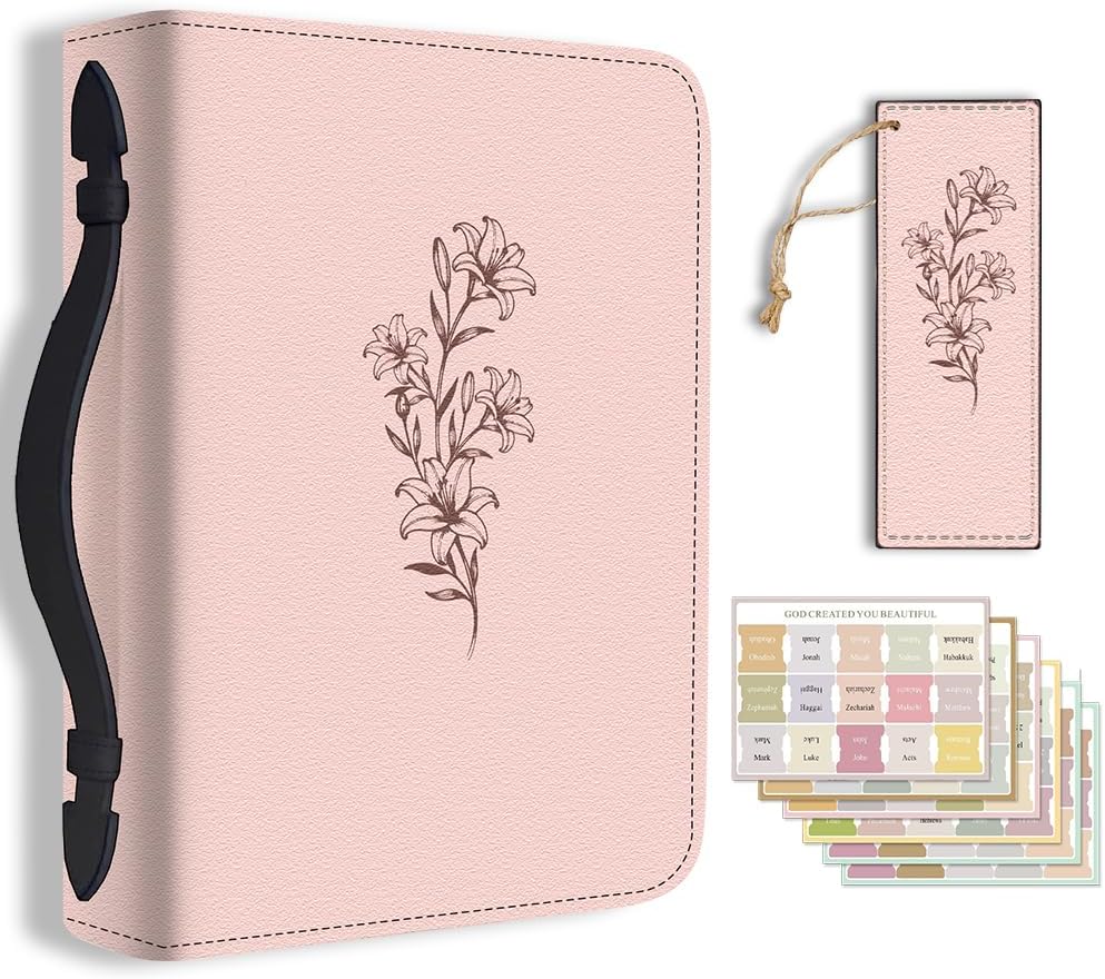 Roses Bible Cover Case for Men Women I Can Do All Thing Bible Cover with Bookmark Beautiful Flowers Carrying Book Cases with Handle and Zipper PU Leather Bag for Adults(Blue)