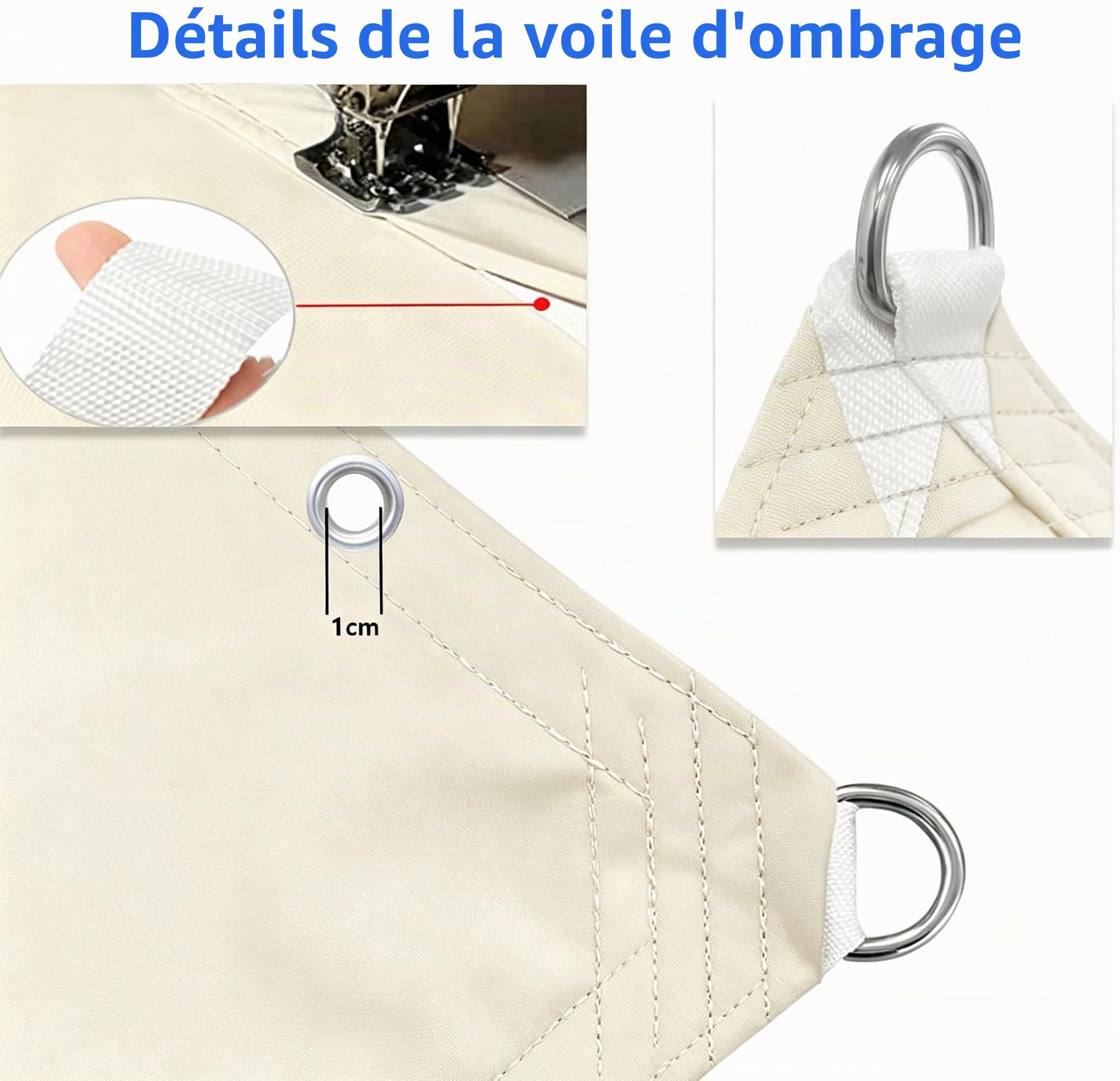 Toile Ombrage Imperméable Rectangulaire 1.5x2m Bords Droits Multi Taille Voile-D'ombrage Bâche Ombrage UV Protection Solaire pour Extérieur Jardin Terrasse Balcon avec Oeillet Cordon Crème