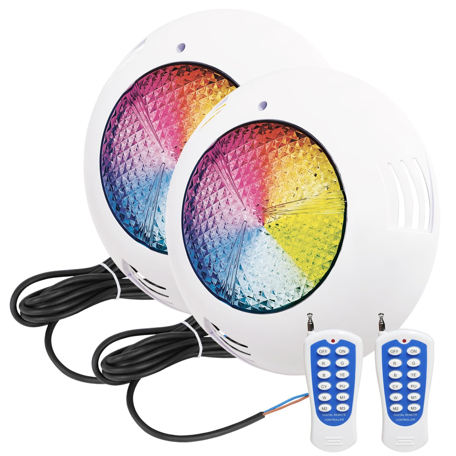 LED ATOMANT Pack 2x Foco de piscina LED 45W RGB 12V AC, Luz para Piscina Impermeable IP68 Sumergible, Cable 1,5m, Con Mando a distancia por control remoto