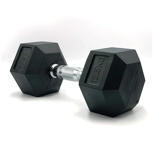 Mancuernas hexagonales ergonómicas con empuñadura de cromo y revestimiento de caucho. 2x2kg / 2x4kg / 2x6kg / 2x8kg / 2x10kg / 1x12,5kg / 1x15kg / 1x17,5kg / 1x20kg / 1x22.5kg / 1x25kg / 1x27.5kg / 1x30kg