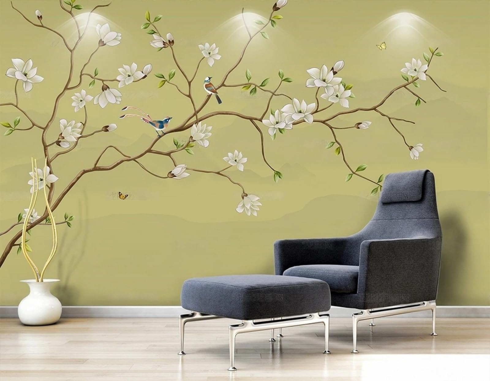 Carta da Parati Panoramica Intissato Classico,Arte,Fiori,Uccelli,Natura Wallpaper per Camera da Letto, Soggiorno 400x256cm