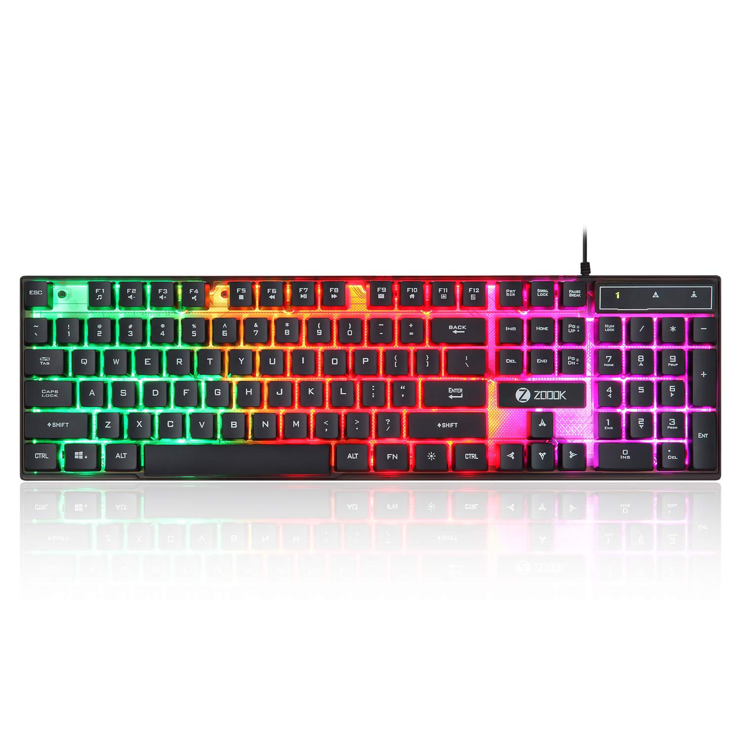 ZoookZG-CONCORD USB Gaming Keyboard with Rainbow Led lights, Anti-Ghosting Keys and Window Lock Key - Black