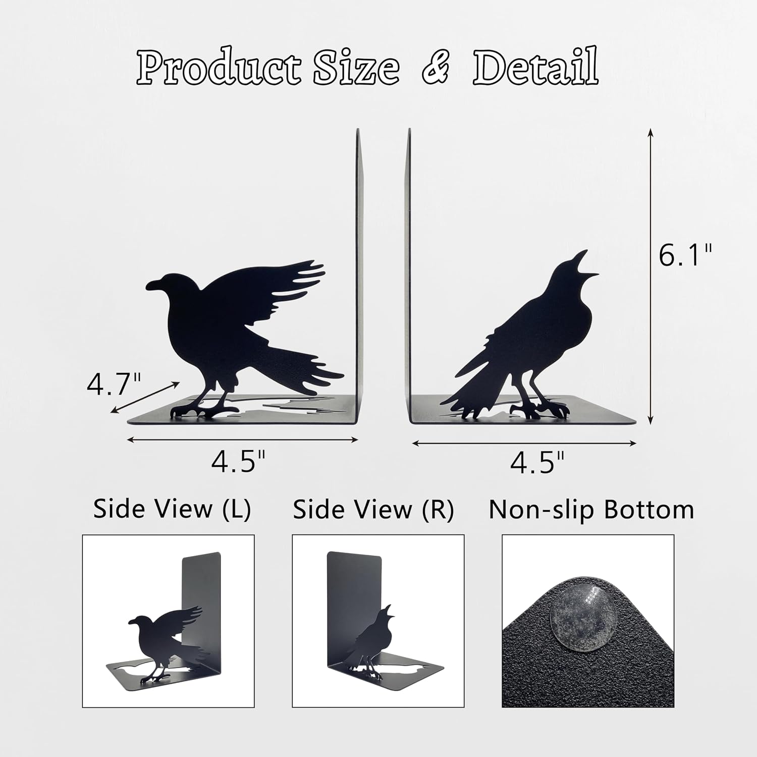 Raven Decor Gothic Room Bookends - Unique Raven Statue Designed for Shelves - Modern Decorative Book Holders for Kids