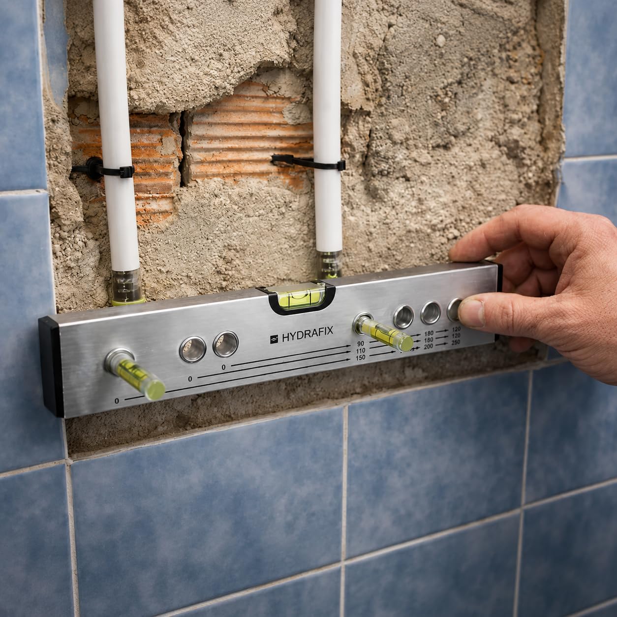 Nivel Fontanero Hydrafix Hydralevel 30 cm para Tomas de Agua | Aluminio resistente y ligero, 3 líneas de medición desde 0, precisión profesional 0,5 mm/m y ampollas de alta visibilidad.