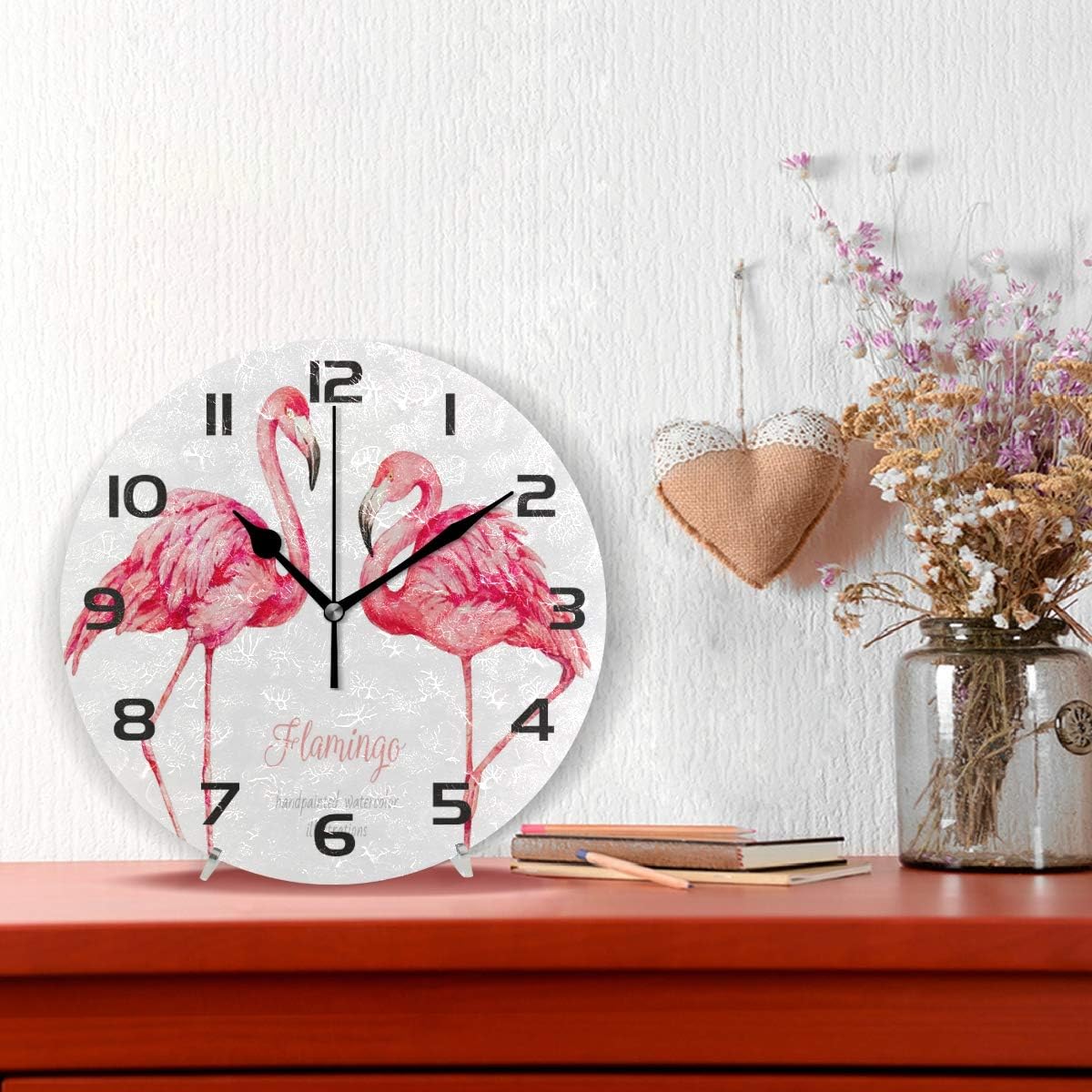 Qilmy Flamingo Wall Clock Non Ticking Silent Art Decorative Round Clock for Living Room Kitchen Bedroom Office School