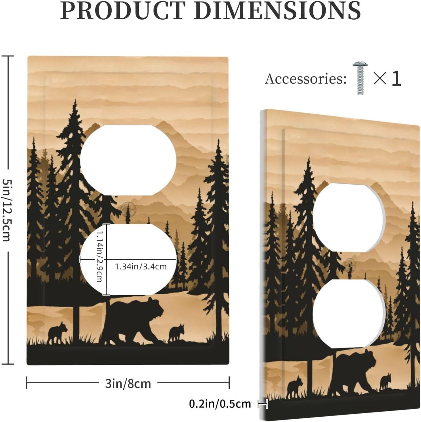 Rustic Pine Tree Forest Wood Outlet Covers Light Switch Cover Wall Plate Decorative Farmhouse Brown Bear Country Switchplate Outlet Electrical Receptacle for Kitchen Office