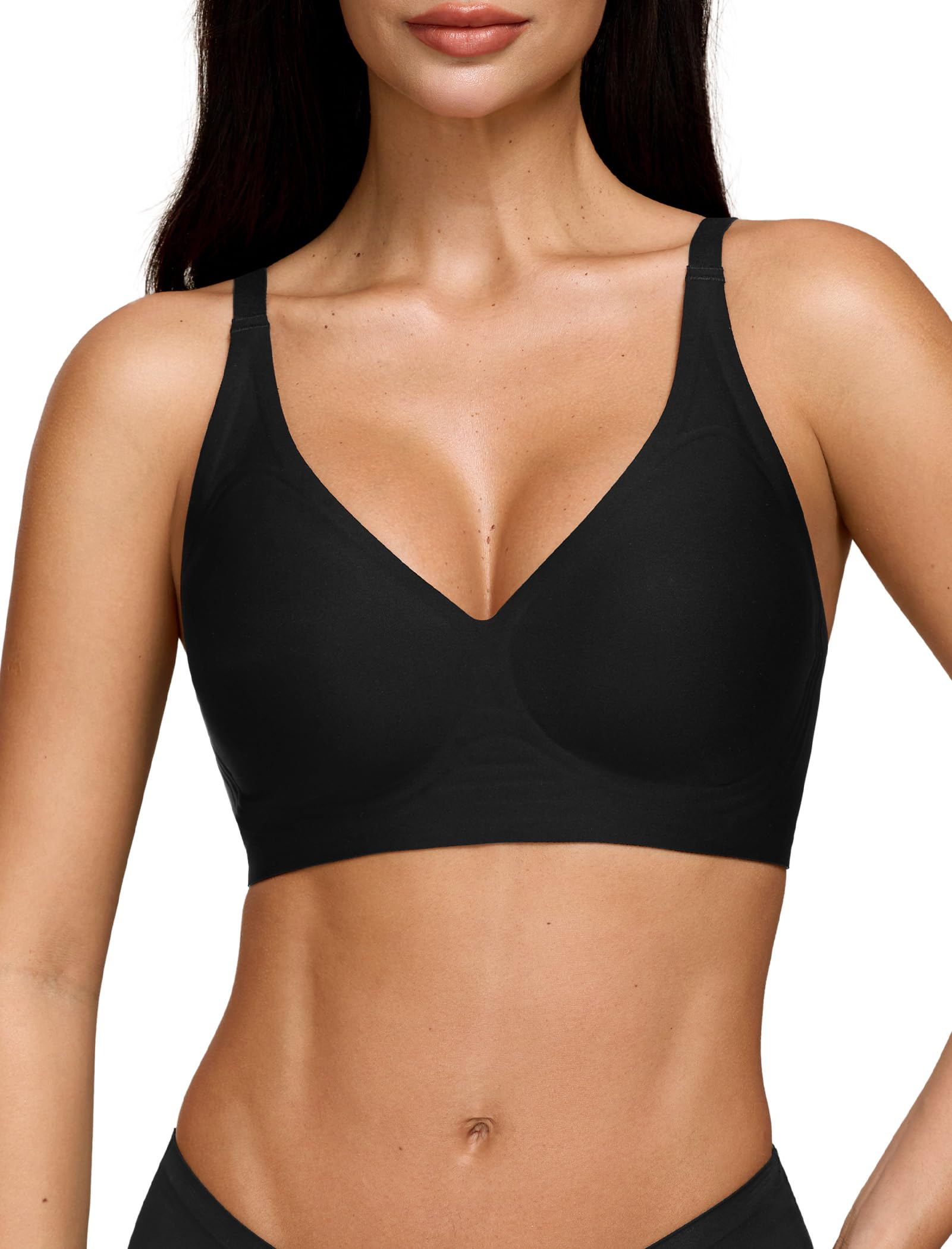 Womens Jelly Bra Deep V-Neck Bra Lifting Support Wireless