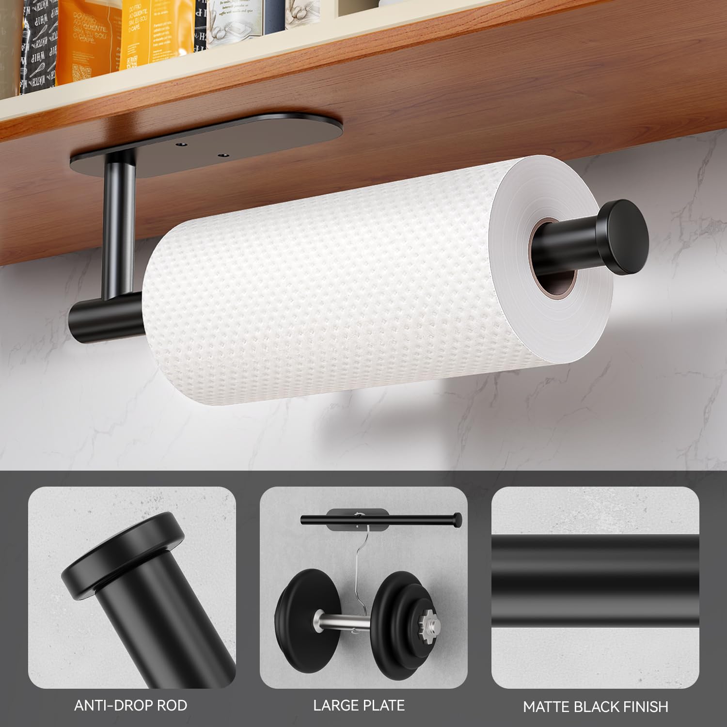 Stainless Steel Under-Cabinet Paper Towel Holder Adhesive Or