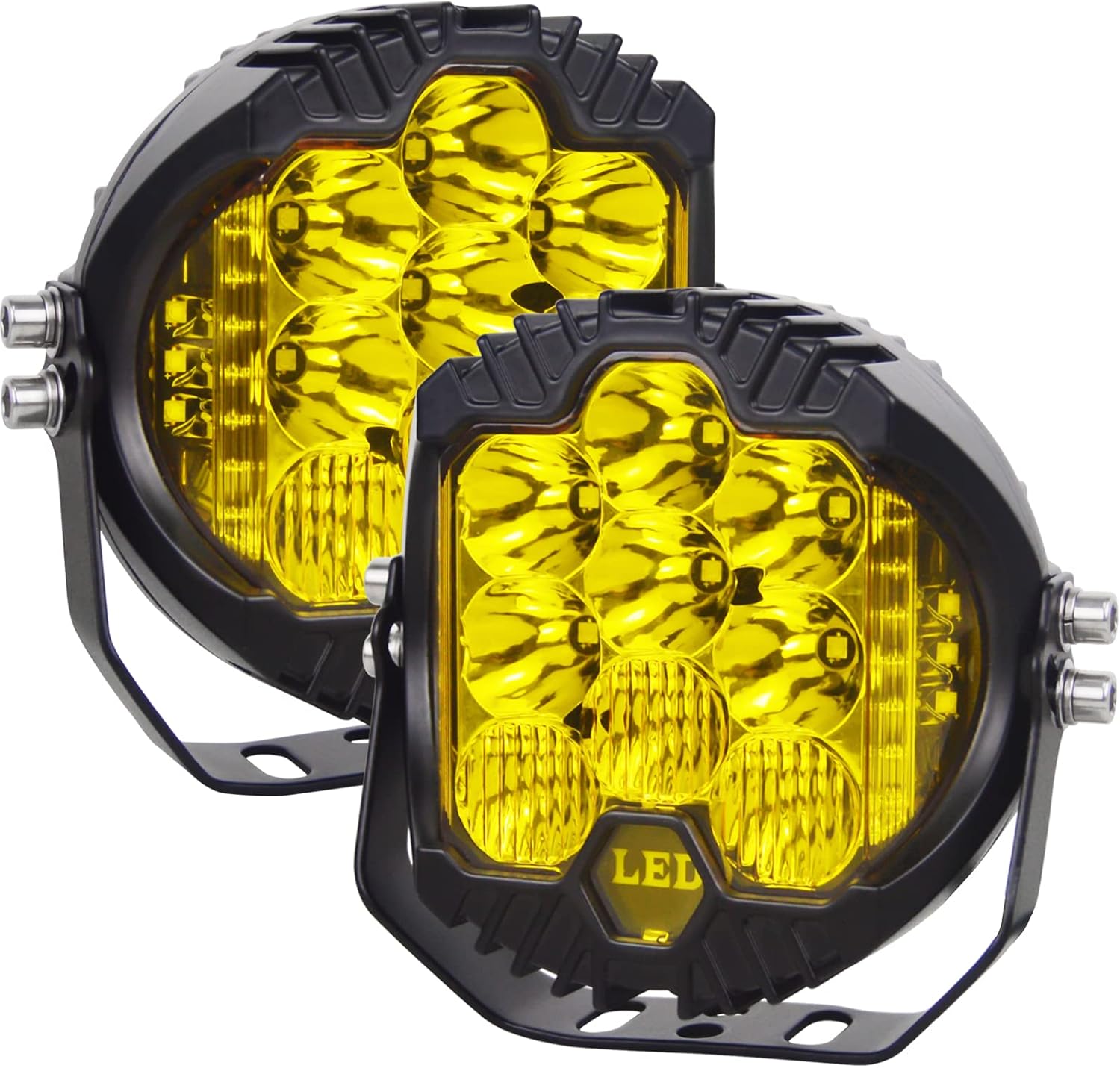 AUXTINGS 2 Pieces 5 inch 50W Amber Yellow Side Shooter LED Work Light Bar Off Road Driving Light Spot Flood Combo Driving Lamp IP67 Waterproof Fog Lights for Jeep Truck ATV SUV Car Boat,10-30V