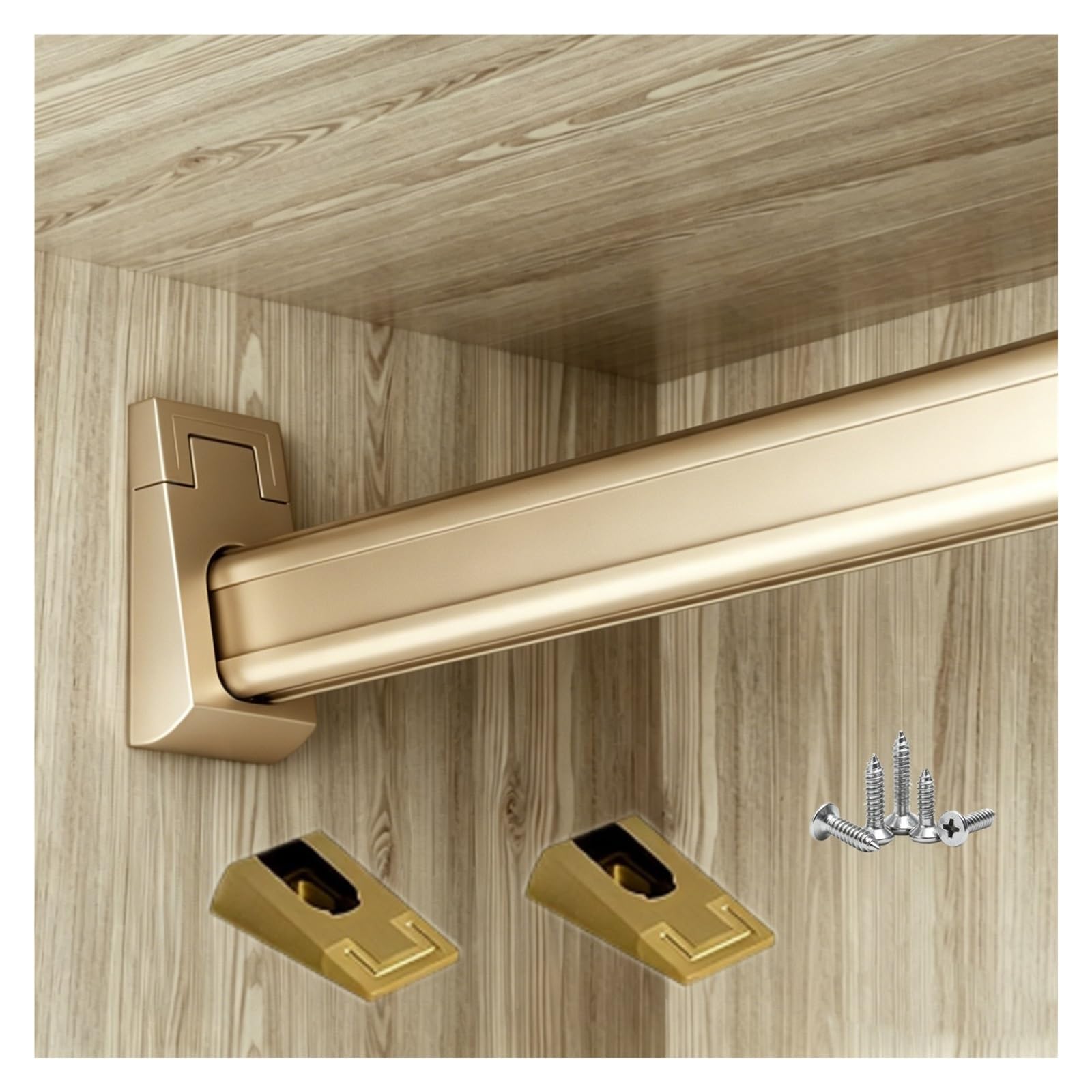No Rust Closet Clothes Rod Heavy Duty, Detachable Aluminum Wardrobe Poles for Bedroom/Balcony/Boutique, with End Supports & Screws(Champagne,Closet Width 62"/157.5cm)