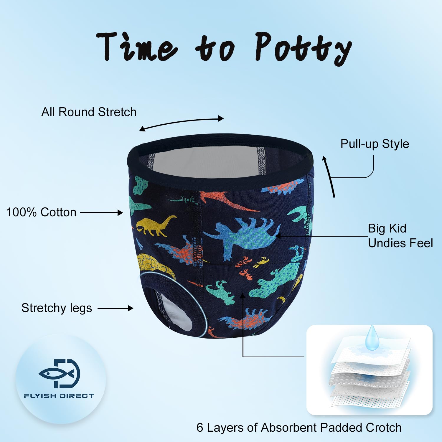 FLYISH DIRECT Potty Training Pants 10 Packs, Big Kids Potty Training Underwear, 100% Cotton Absorbent Boys Training Pants for Daytime Potty Training 4 Years, Blue - 4