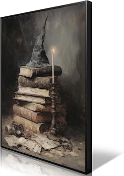 ogyormpi Vintage Halloween Wall Art, Framed Witchy Spells Halloween Pictures Wall Decor, Neutral Ashland Witches Halloween Prints Posters, Dark Academia Victorian Gothic Decor 12x16in