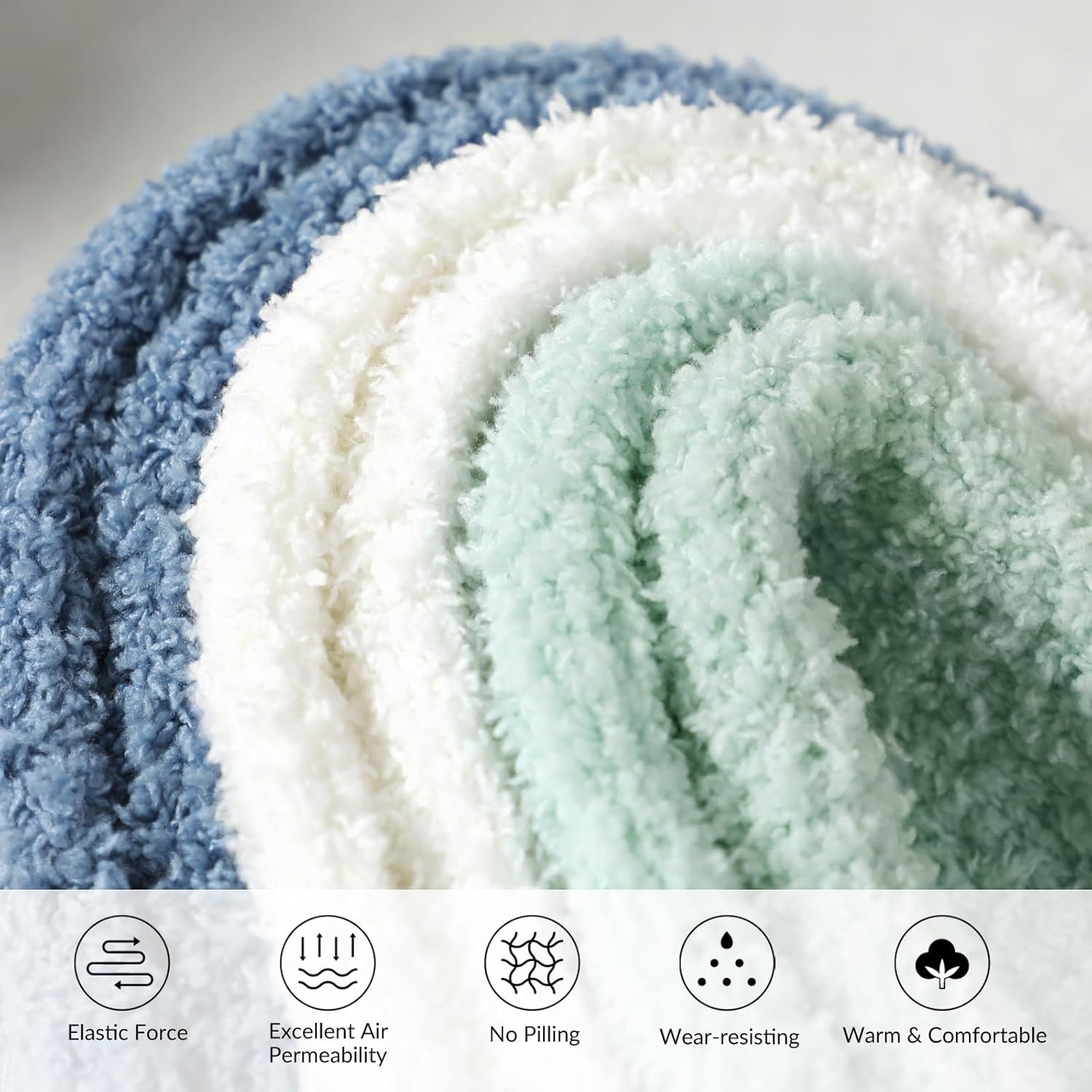 fauson Fuzzy Socks for Women - 5 Pair Fuzzy Socks with Grip, Cozy Slipper Socks for Women, Womens Soft Comfort - Image 3