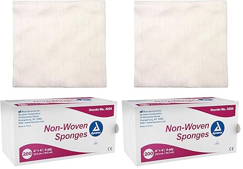 Dynarex - Esponjas no tejidas, 10 x 10 cm, 200 unidades, paquete de 2  4 capas  no estéril  altamente absorbente  menos pelusa