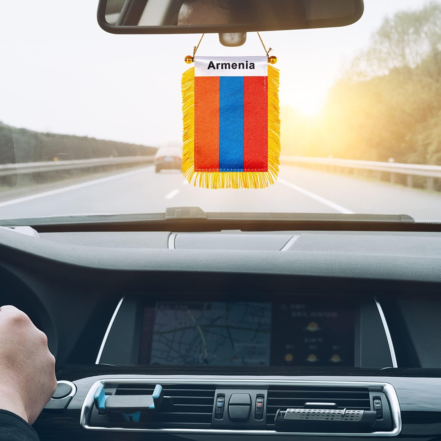 ZXvZYT 3 X 5 Inch Armenia Window Hanging Flag Armenian Small Mini Car Flags Banners Rearview Mirror Decoration - with Suction Cup & Golden Fringy Banner(2 Pack) image 5