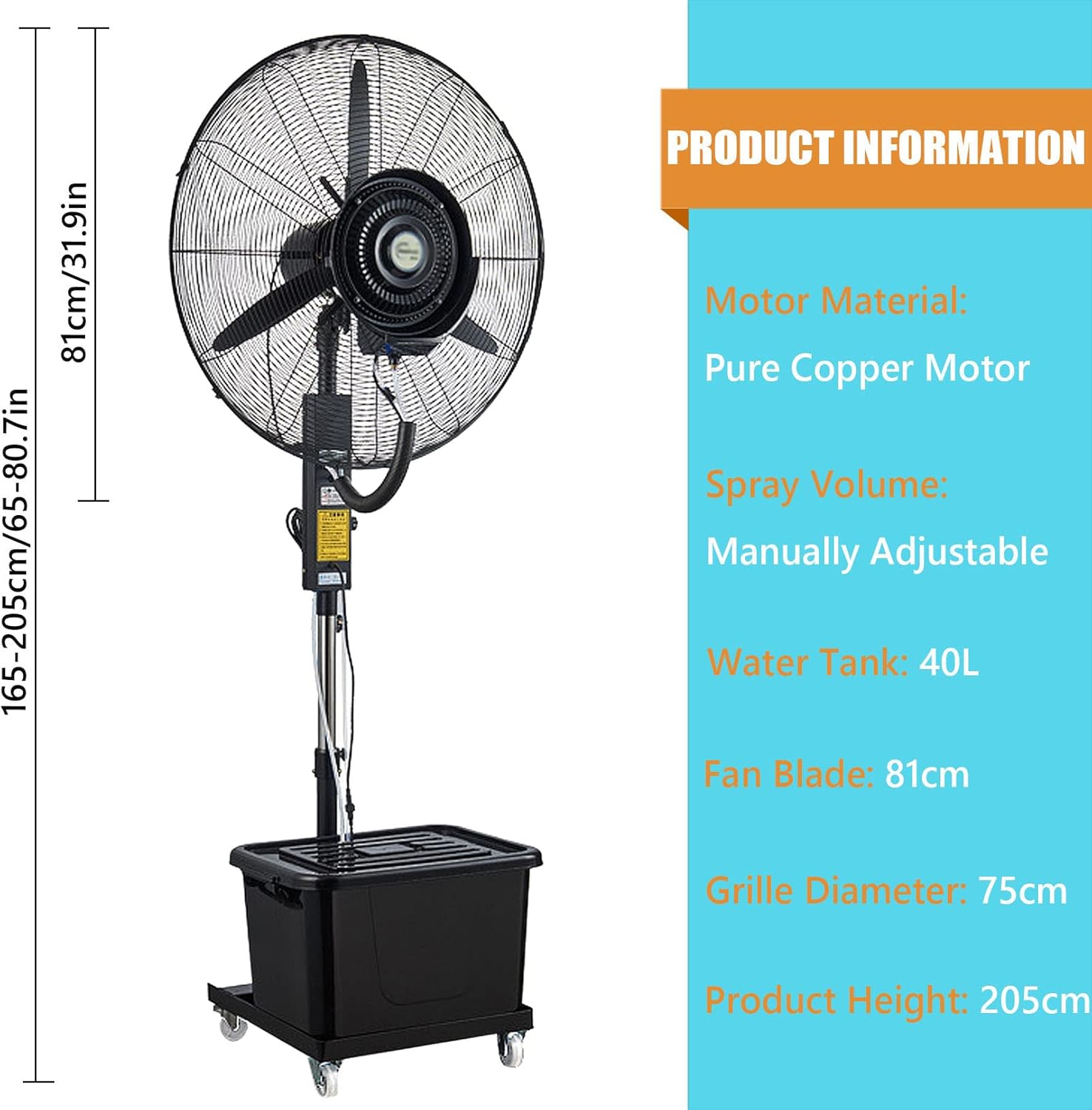 Cooling Fan with Mist, 90° Oscillating Misting Fan, Adjustable Height Pedestal Fan with 11 Gallon Tank, Outdoor Garden Backyard Fans