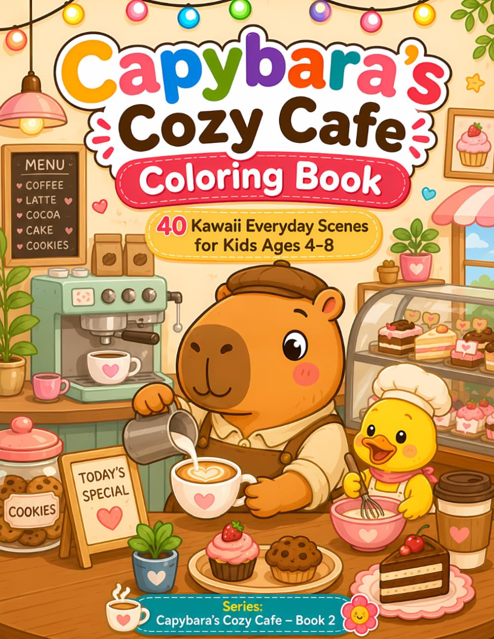Capybara's Cozy Cafe: A Cute Coloring Book with 40 Kawaii Cafe Scenes for Kids Ages 4-8