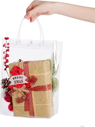 Miniatura 4 de Bolsas de regalo de plástico transparente con asas, pequeñas bolsas de plástico de PVC transparentes, bolsas de compras reutilizables para bolsas de