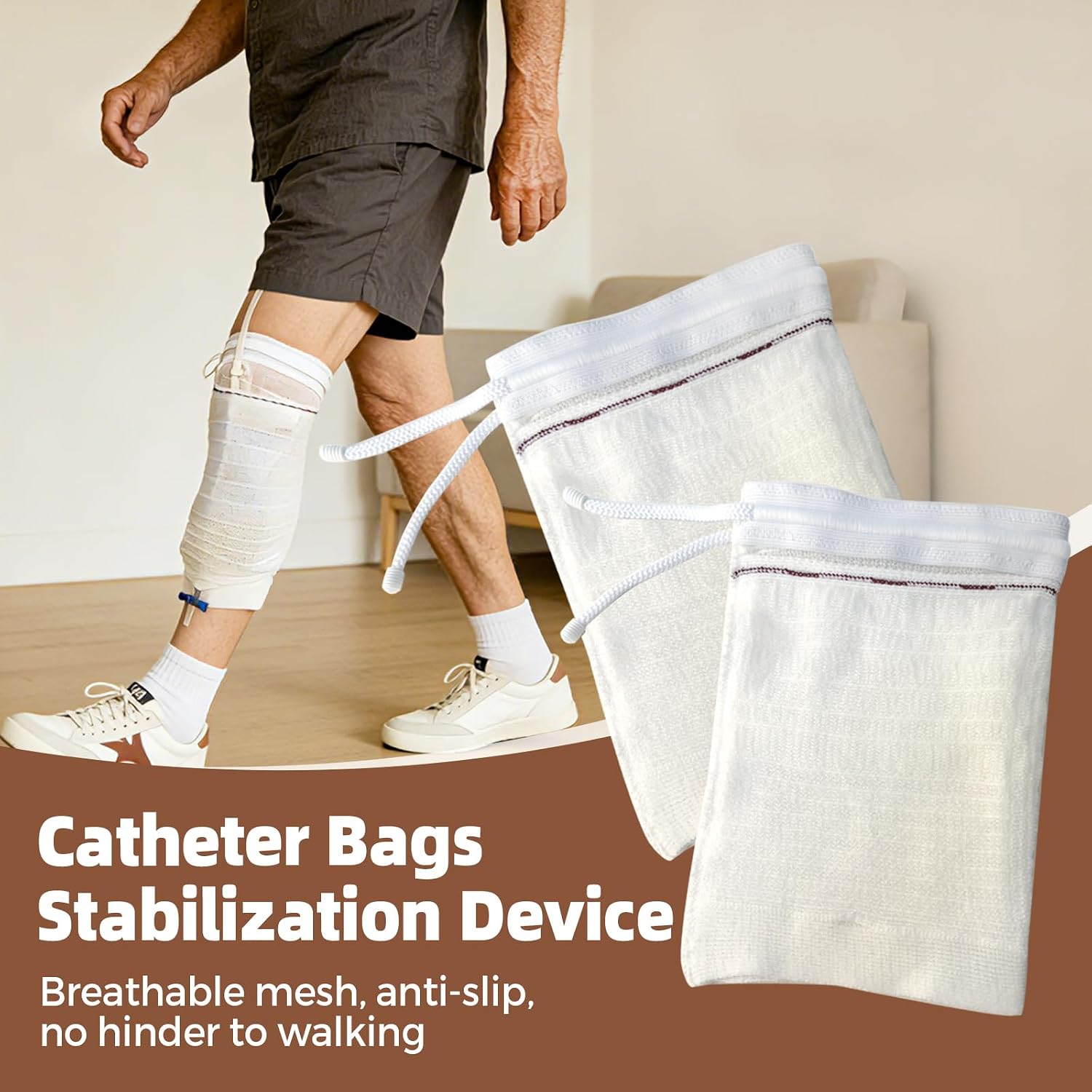 Catheter Leg Bags Holder with 2PCS, Catheter Stabilization Device for Men or Women, Drawstring Design to Secure Urine Bags for Legs (Large Size)