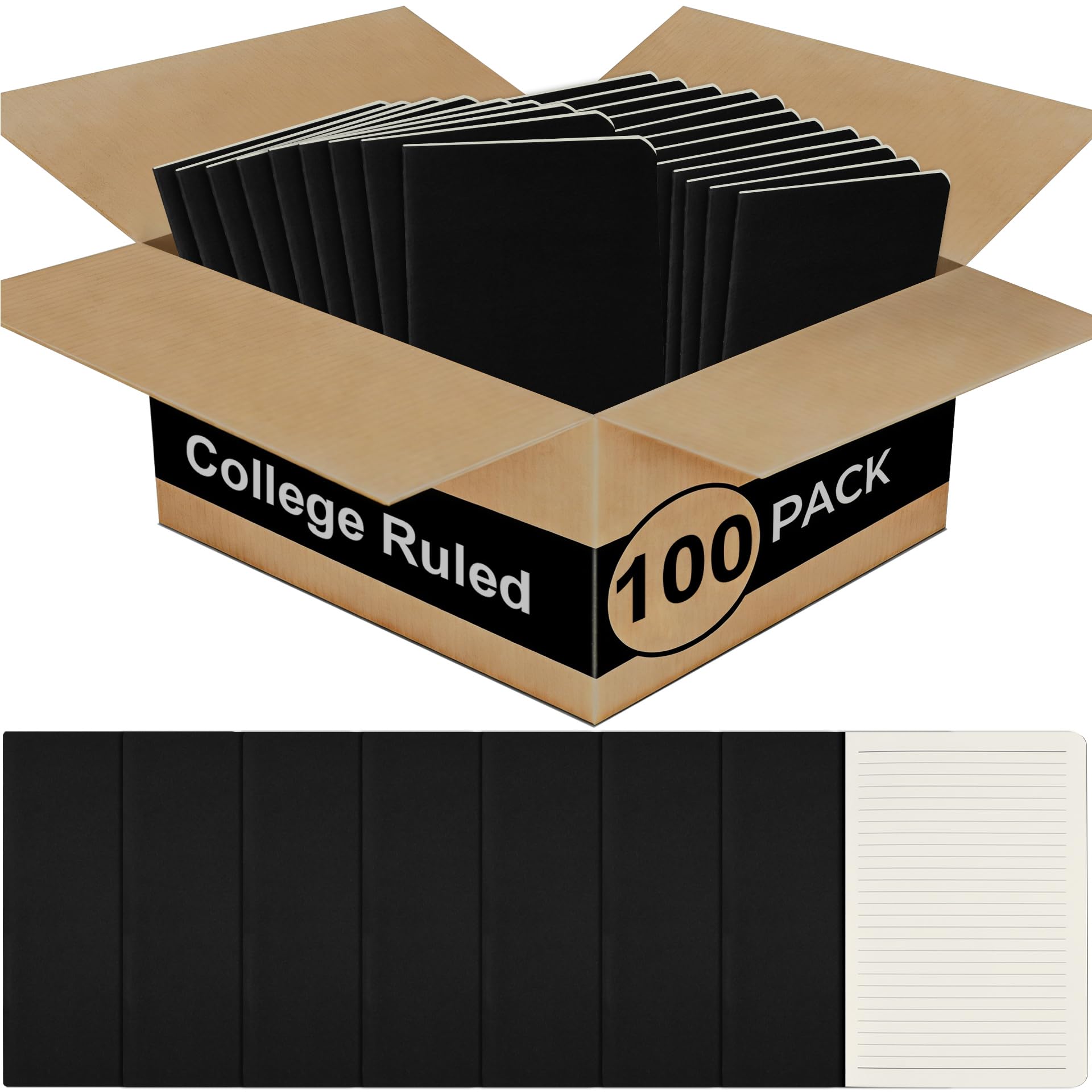 ZCZN A5 Lined Notebooks, 100 Pack Ruled Notepad, Black Kraft Cover Travel Journal for School, Work & Notes — image 1