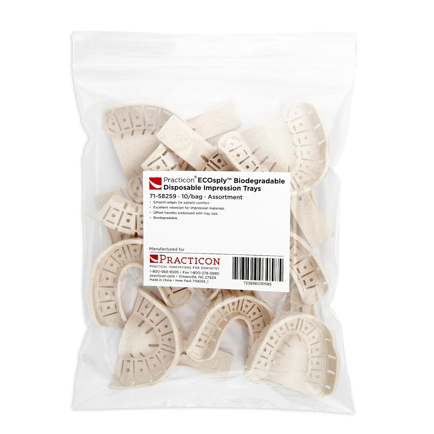 Practicon ECOsply Biodegradable Disposable Impression Trays, Assortment, Pack of 10