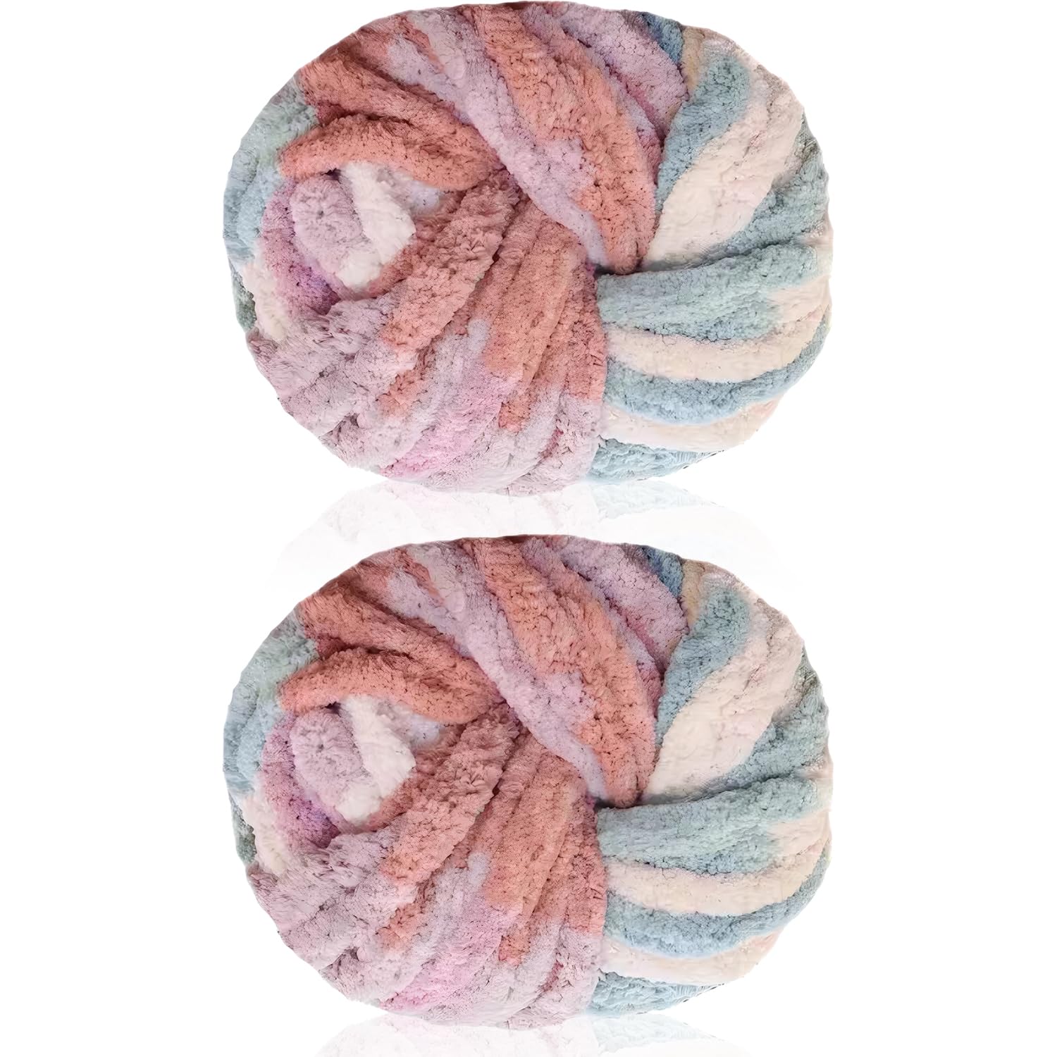 Cnwinu 2 Pack Chunky Yarn,240g Chenille Yarn for Hand Knitting,Multi-Colored Soft Thick Wool,Super Chunky Wool for Knitting&Crocheting Blanket,Cushion,Pet Beds,Bags,Hats,Scarves(Cherry Blossom)
