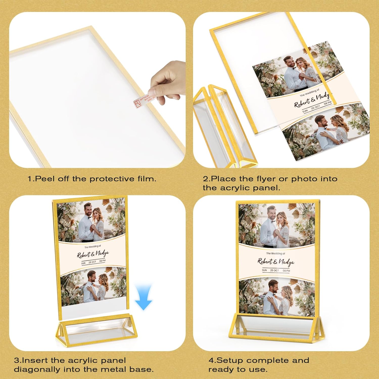 MaxGear 5x7 Gold Acrylic Sign Holder 12 Pack, Gold Table Number Holders, Mini Frames Double Sided Acrylic Picture Frames Photo Stand, Clear Menu Flyer Stand for Wedding, Home, Restaurant