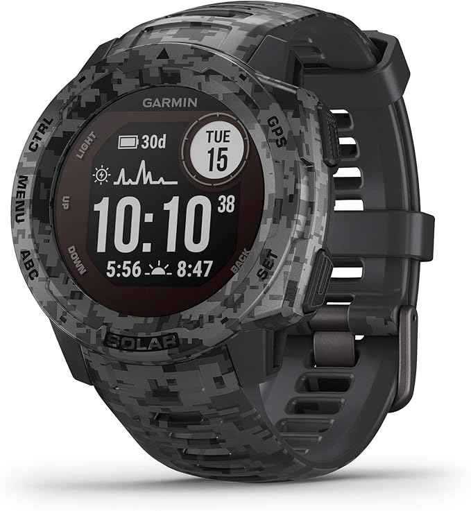 garmin instinct solar rugged outdoor smartwatch with solar charging capabilities built in sports apps and health monitoring graphite camo