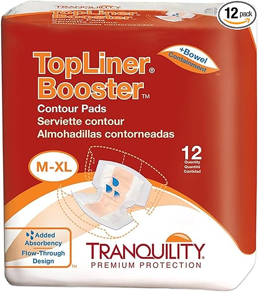 Tranquility TopLiner® Disposable Absorbent Booster Contour Pads for Bowel Incontinence - Contour (21.5" x 13.5") - 12 ct