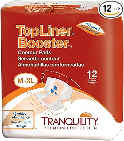 Tranquility TopLiner® Disposable Absorbent Booster Contour Pads for Bowel Incontinence - Contour (21.5" x 13.5") - 12 ct