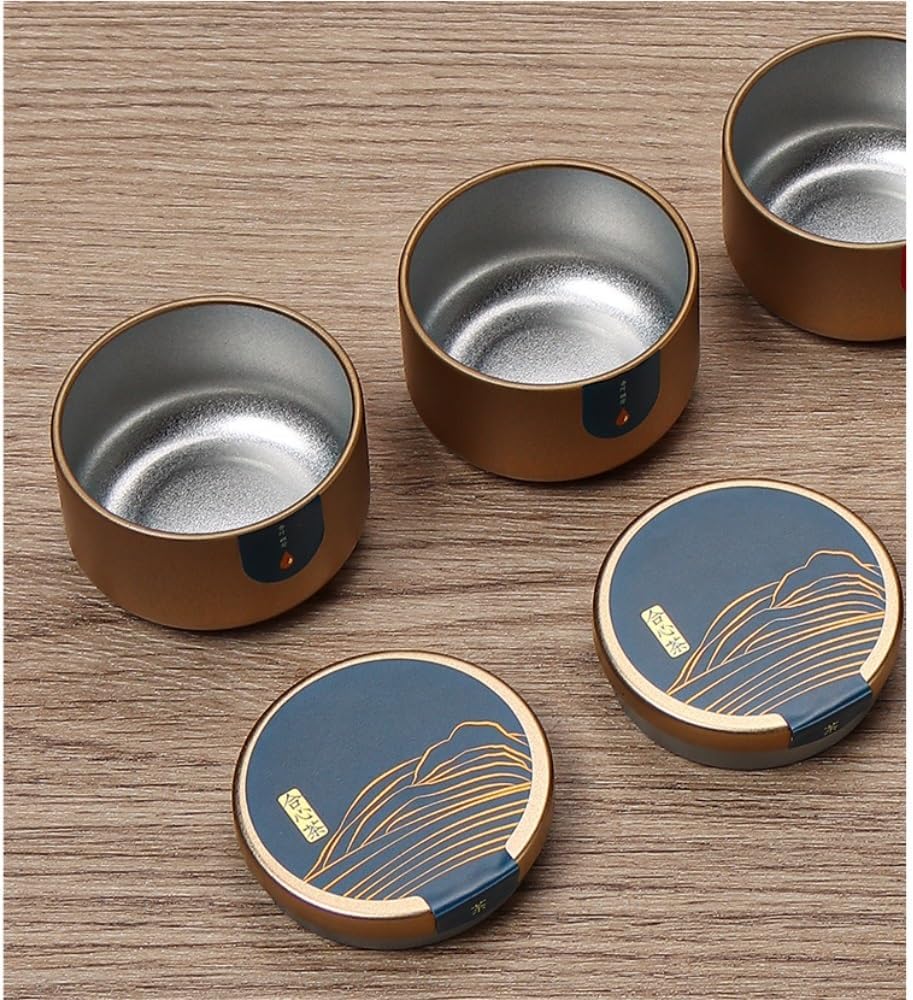 SONGCHAO Sugar Jar Creative Loose Tea Storage Container Can Solid Color Small Round Iron Can Empty Can Tea Set Ten Cans Gift Box Set Tea Canister(B)