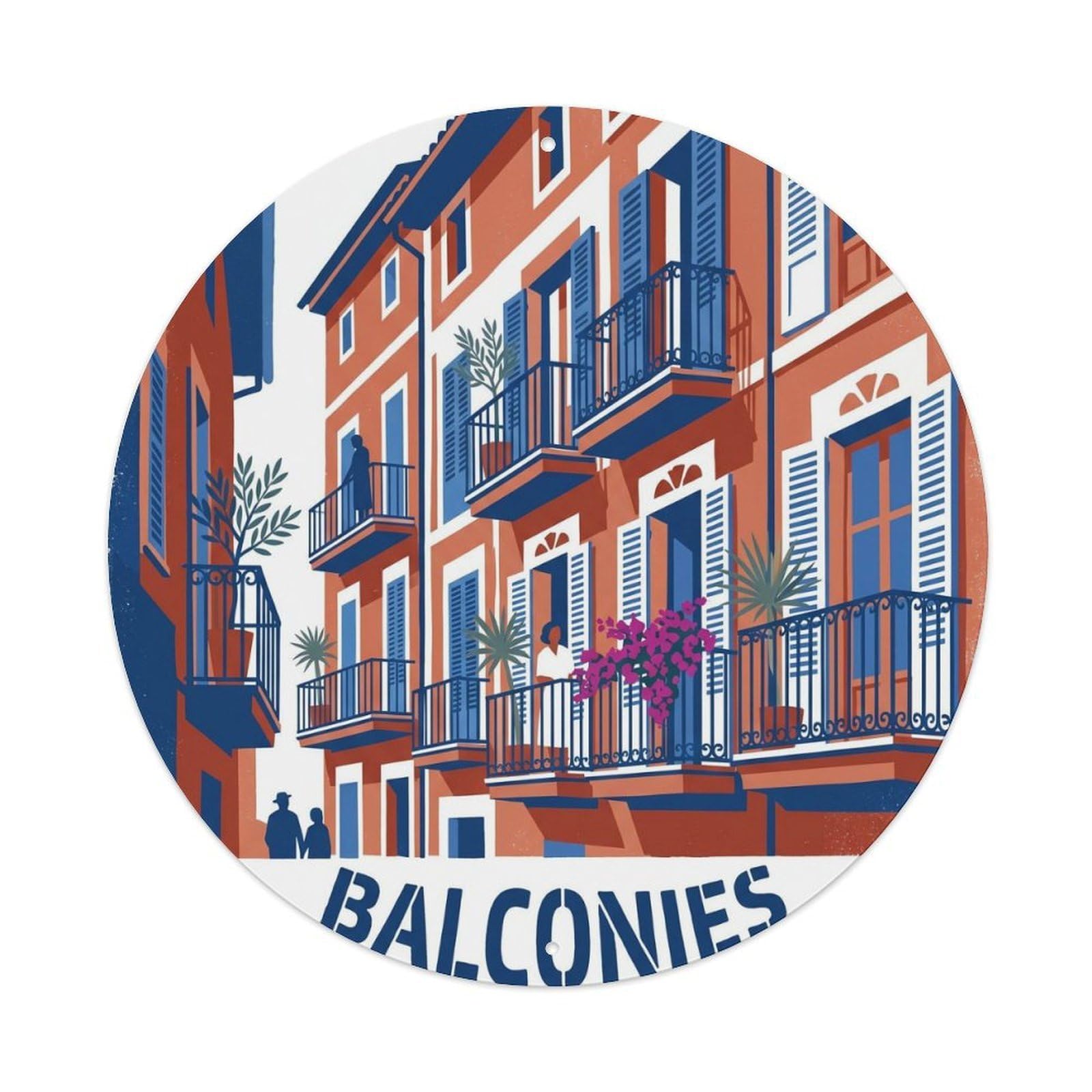 Olhnbad Style Old Town Balconies Mallorca Heritage Landmark Metal Tin Sign