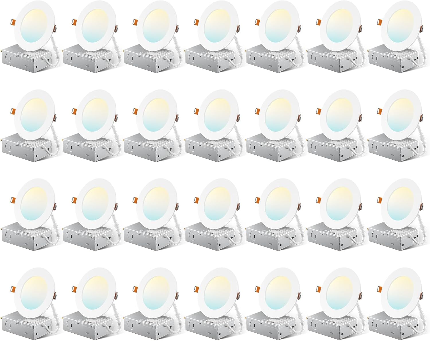 Amico 28 Pack 4 Inch 5CCT Ultra-Thin LED Recessed Ceiling Light with Junction Box, 2700K/3000K/3500K/4000K/5000K Selectable, 1050 Lumens, Dimmable Canless Wafer Downlight, 12W Eqv 110W-ETL&FCC