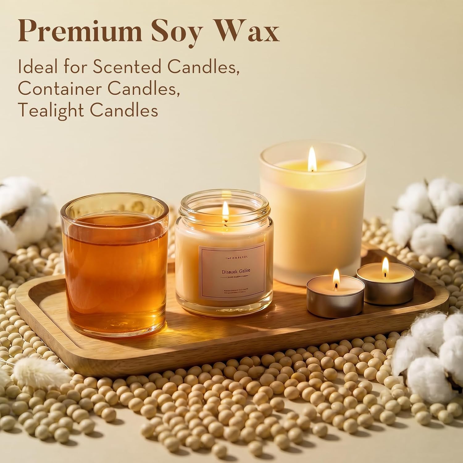 Crenovo Organic Soy Wax for Candle Making, Paraffin-Free, 1LB with 50 Wicks | Clean-Burning, Natural Candles Making Wax Supplies, Easy-Melt Soy Wax for Melts, Containers, Tealights Small Batches