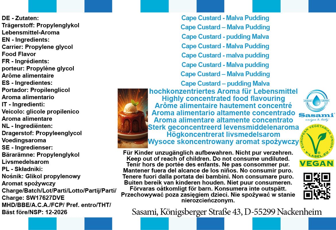 Cape Custard - Malva Pudding Aroma Konzentrat - Vegan - Sasami - 100ml