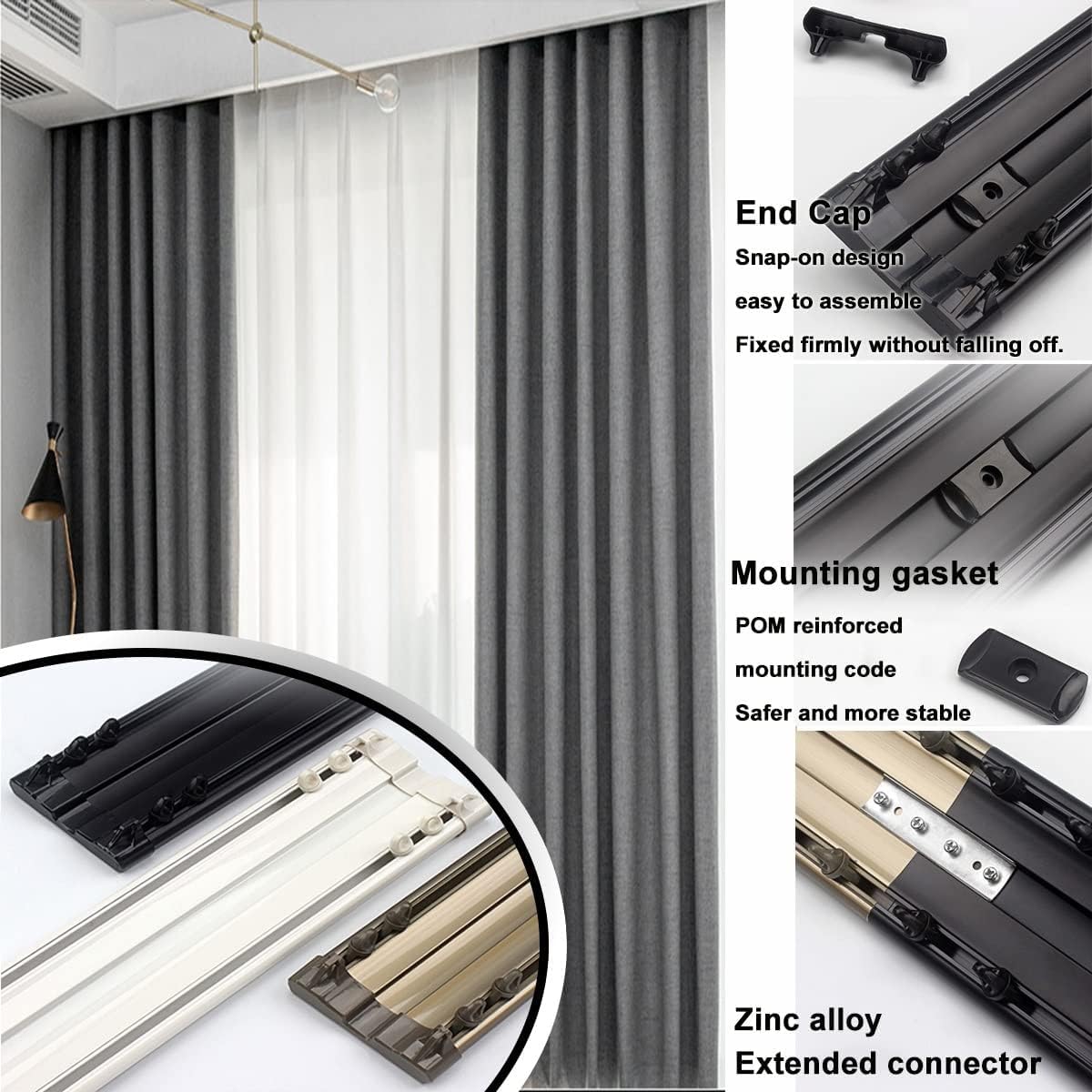 Dwurzędowy karnisz sufitowy ze stopu aluminium, do dzielenia pokoju, jednoczęściowy, zestaw podwójnych szyn do salonu, sypialni i prysznica, 1 m, 4 m (biały)