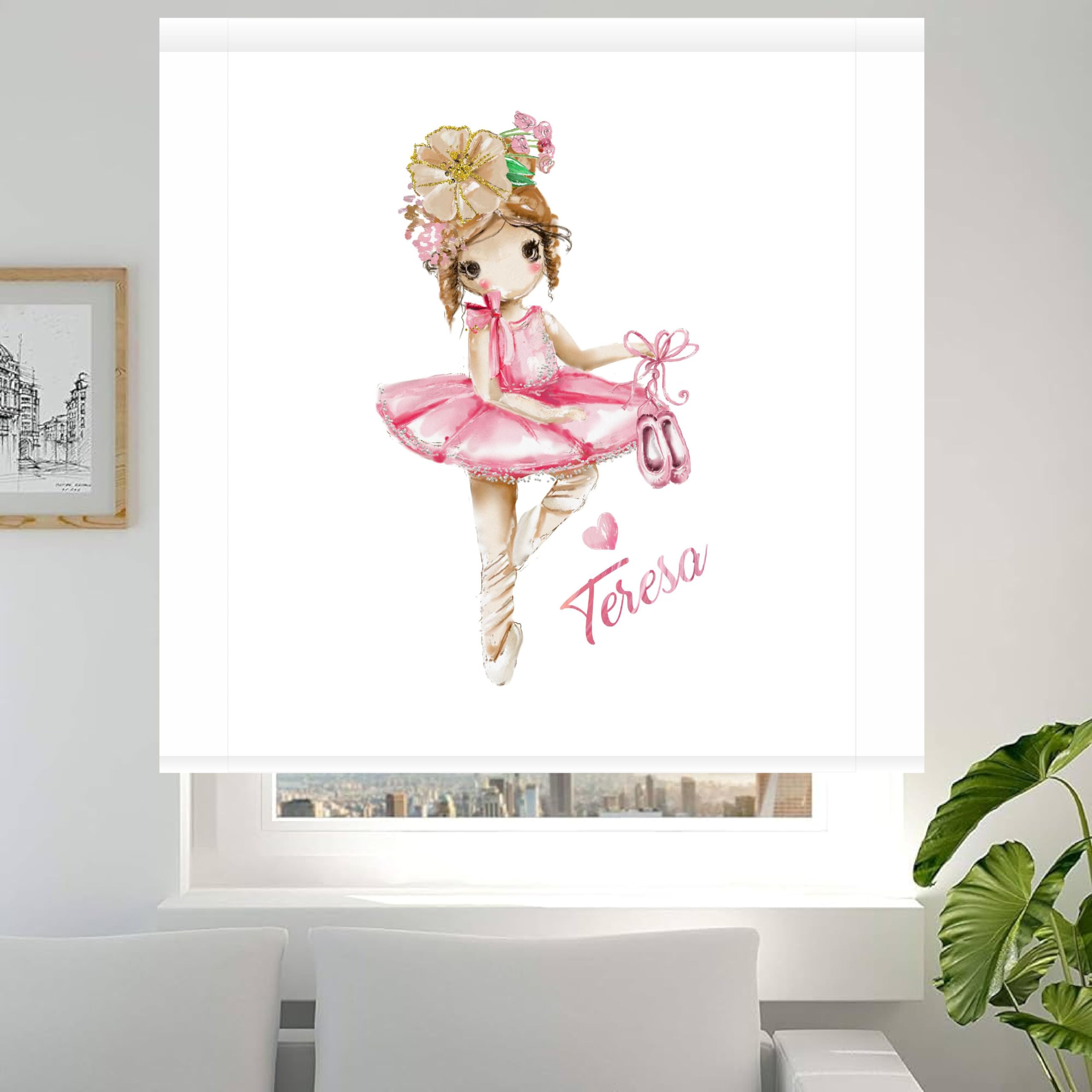 Estores infantiles niña personalizados, Estor infantil dibujos Bailarina T-rsa-. Estor enrollable translucido habitación niña. Cortinas y estores infantiles (140x170)