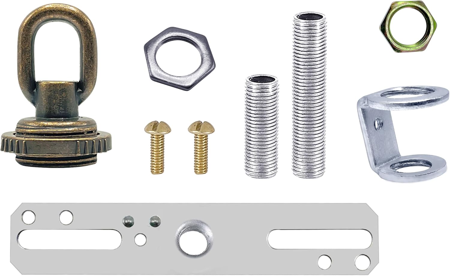 ECUDIS Light Fixture Cross Bar Kit, 1/4 IP Center Lamp Screw Collar Canopy Hardware Set (Antique Brass)