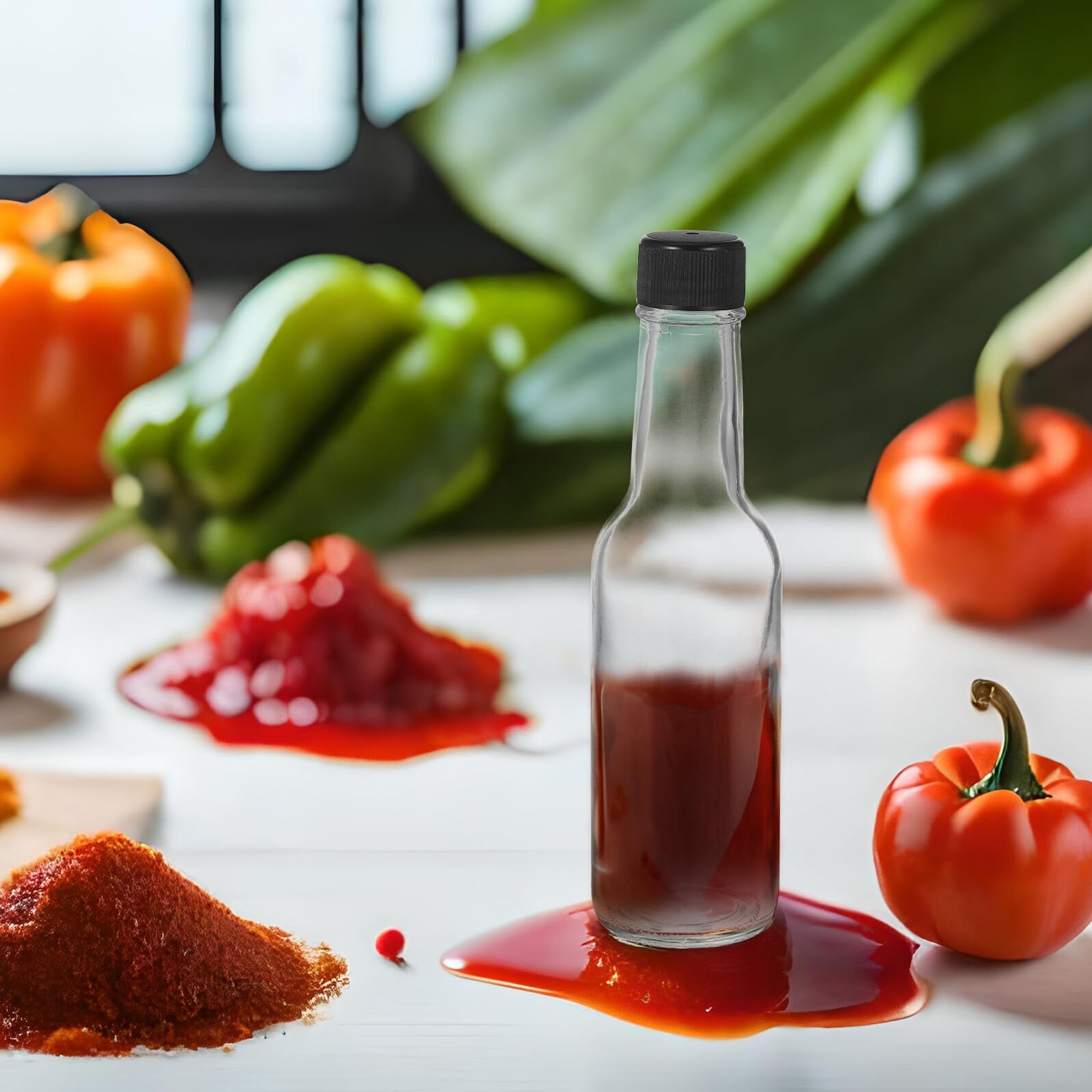 SHINEOFI Botellas de Condimentos de Vidrio 150 Ml Tapa, Recipientes para Salsa, Aptas para Picnic y Cocina, Juego de 6 Unidades, Almacenamiento Portátil para Ketchup y Aderezos