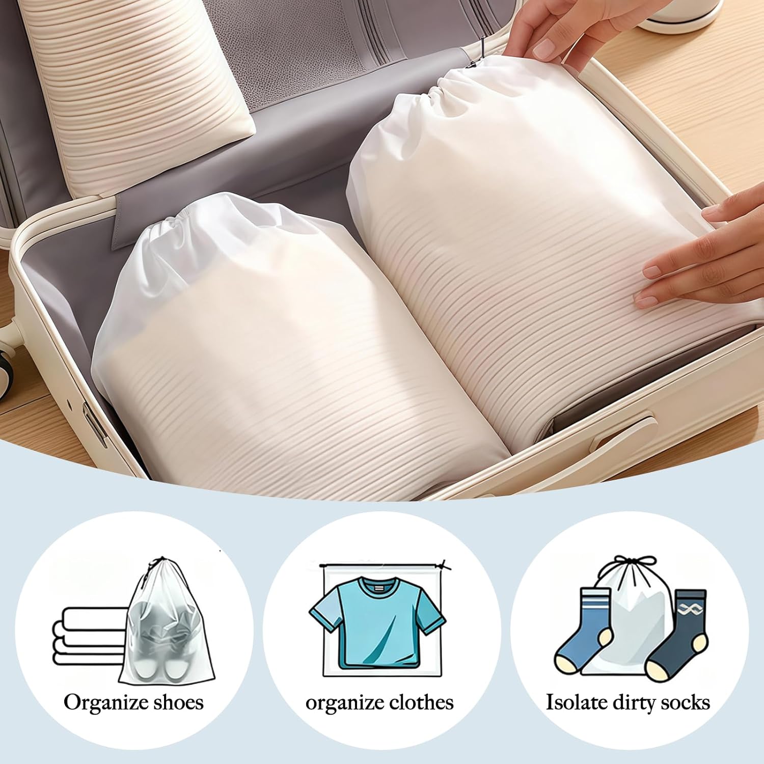 22 Pack Shoe Bags for Travel, 15.7x11.8 Inch Clear Shoe Storage Bags with Drawstring, Waterproof Travel Shoe Organizers for Suitcase Packing, Luggage Organizer for Men and Women - Image 4