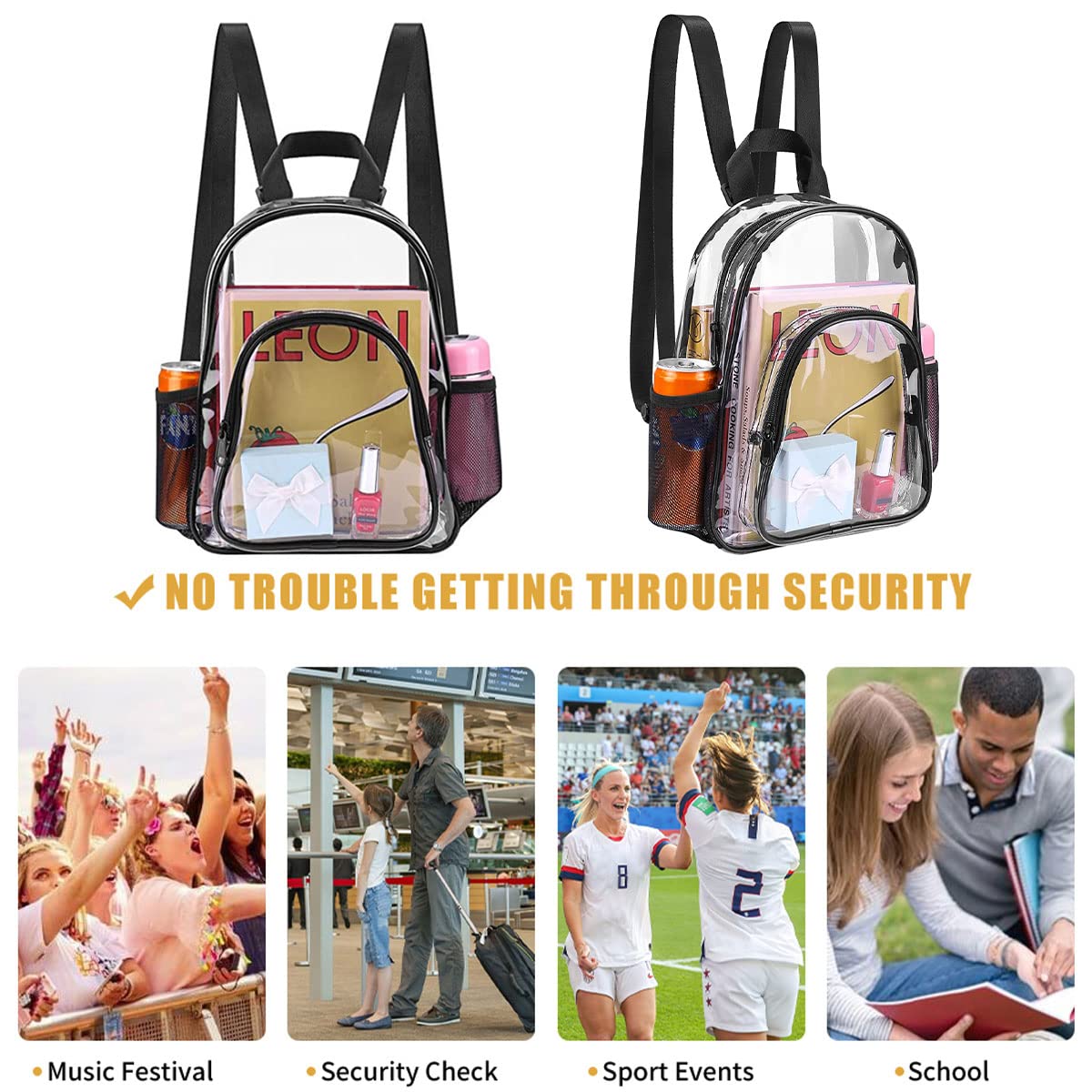 TKSDWBLTY 3Pcs PVC Transparent Backpack Clear Small Backpack Portable Lightweight Mini Cute Clear Bag Fashion Daypack