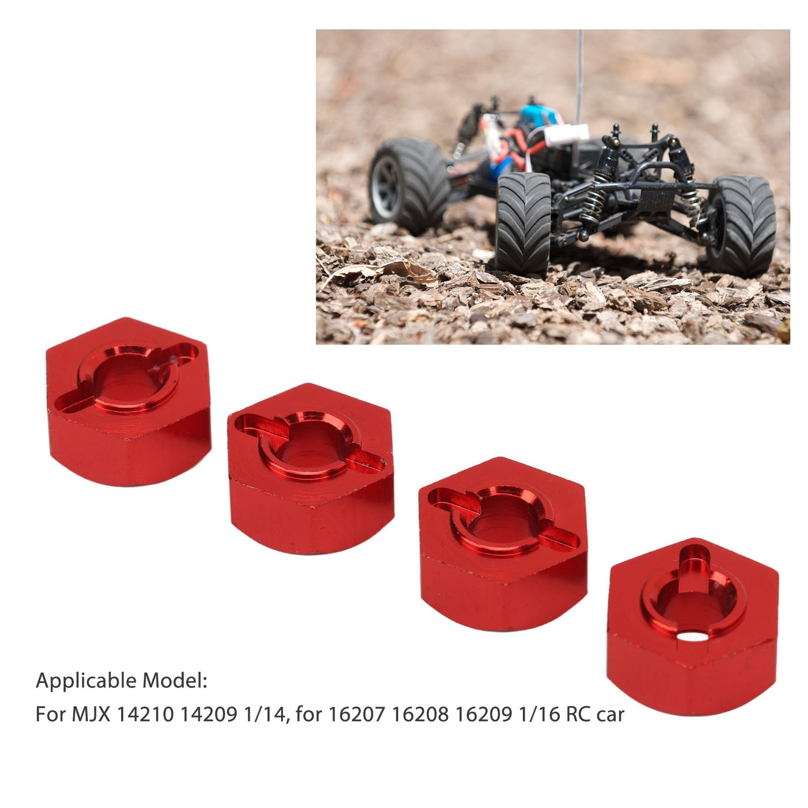 LDAUYZLING 4 pièces 12mm support de moyeu de roue hexagonale en alliage d'aluminium RC voiture adaptateur d'entraînement hexagonal de remplacement pour MJX 14210 16208 (Rouge