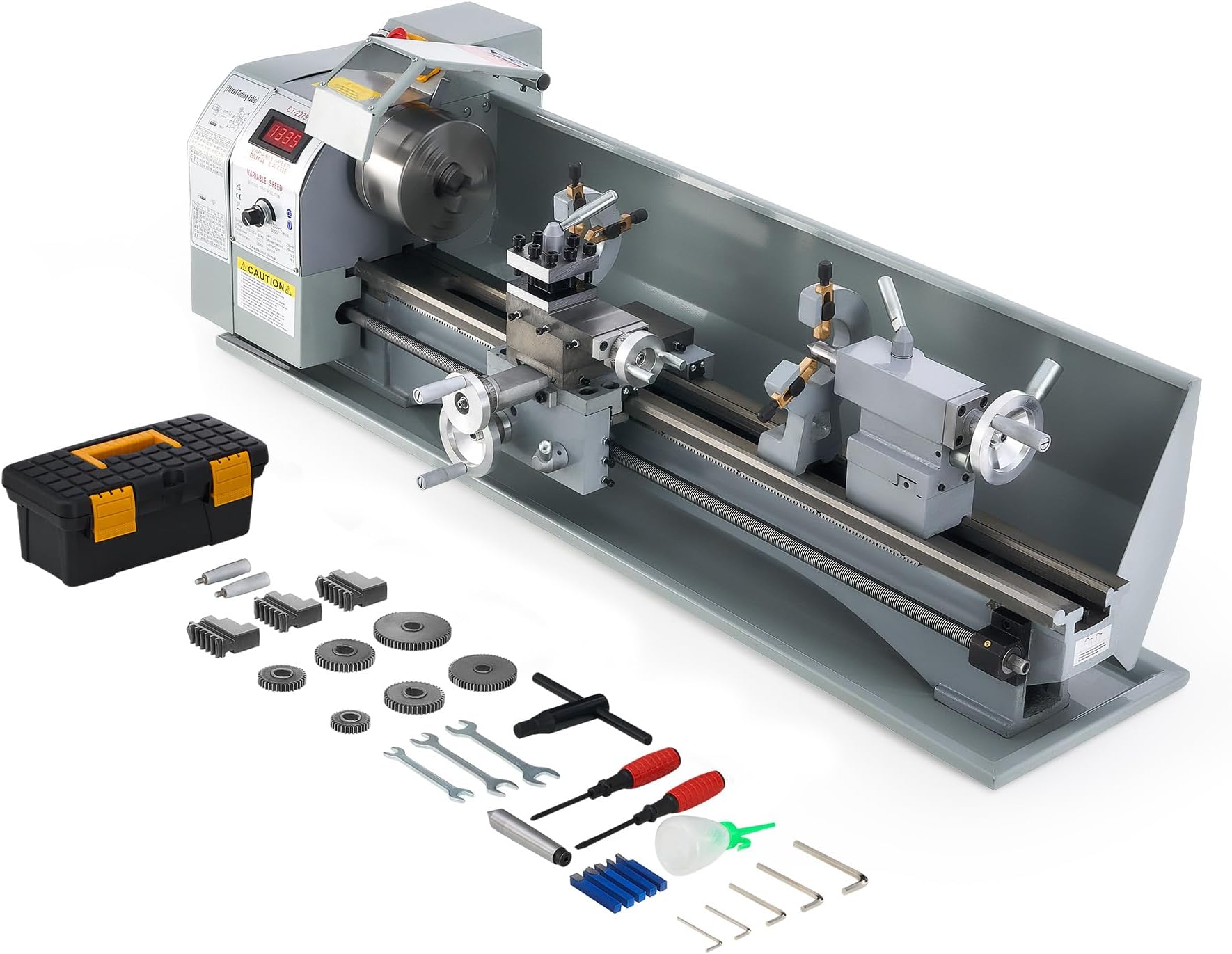 CREWORKS Mini Metal Lathe 9" x 30" Benchtop Metal Lathe with 3 Jaw Chuck and 3000rpm Max. Spindle Speed, 1100W Metalworking Machine with LCD Display, Metal Lathe Machine for Threading Turning Drilling