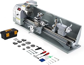 CREWORKS Mini Metal Lathe 9" x 30" Benchtop Metal Lathe with 3 Jaw Chuck and 3000rpm Max. Spindle Speed, 1100W Metalworking Machine with LCD Display, Metal Lathe Machine for Threading Turning Drilling
