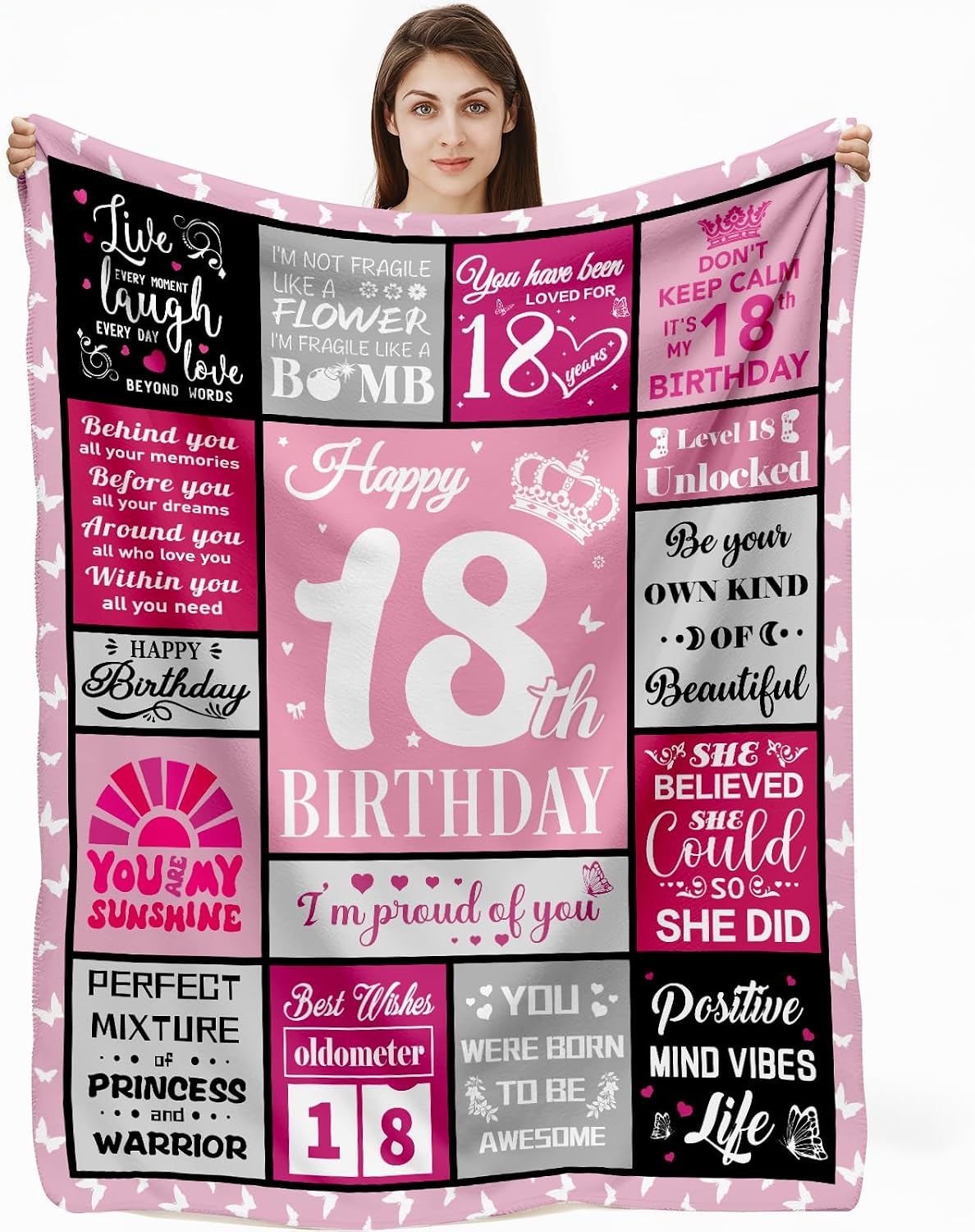 18th Birthday Gifts for Her, Pink Blanket Birthday Gifts for 18 Year ...