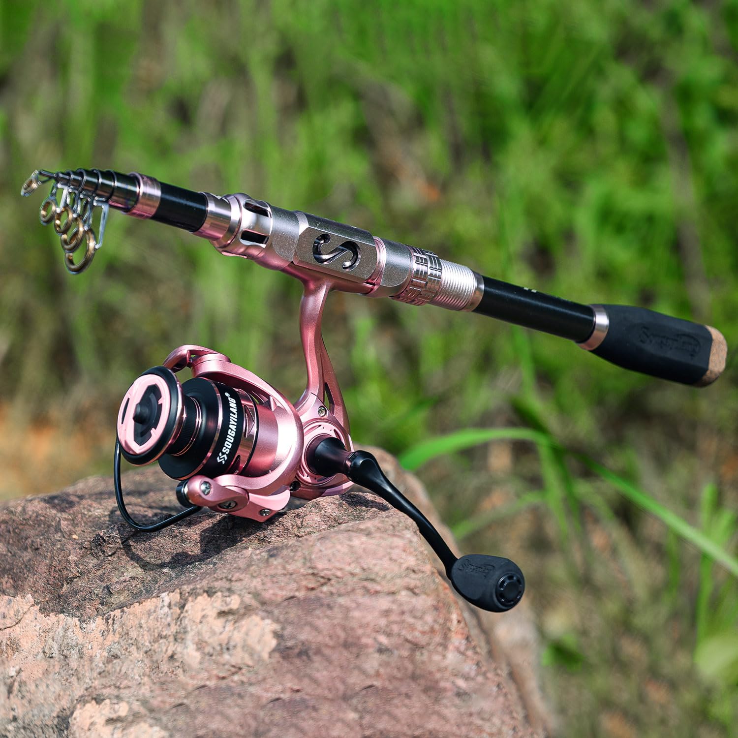 Sougayilang Canna da pesca e mulinello, canna telescopica ad alto tenore di carbonio, mulinello leggero da spinning con lenza da pesca portatile, kit da viaggio adatto per donne