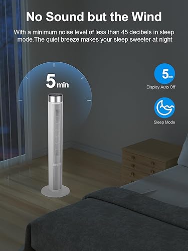 Miniatura 6 de Uthfy Ventilador de torre de 38 pulgadas para dormitorio, ventilador de 24 piess con control remoto, ventilador oscilante sin aspas de 80 con 3