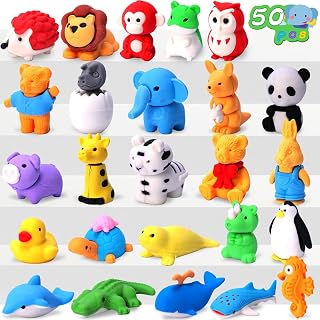 3 otters 50 Pack Animal Erasers for Kids, Desk Pets Classroom Prizes for Classroom Back to School Supplies, 3D Desk Pets Puzzle Mini Fun Erasers Pencil Eraser for Kids Party Favors Treasure Box Toys