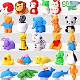 3 otters 50 Pack Animal Erasers, Desk Pets Animal Pencil Erasers Bulk Mini Fun Cute Eraser Toys Gifts for Gag Gift Party Favors Easter Egg Fillers
